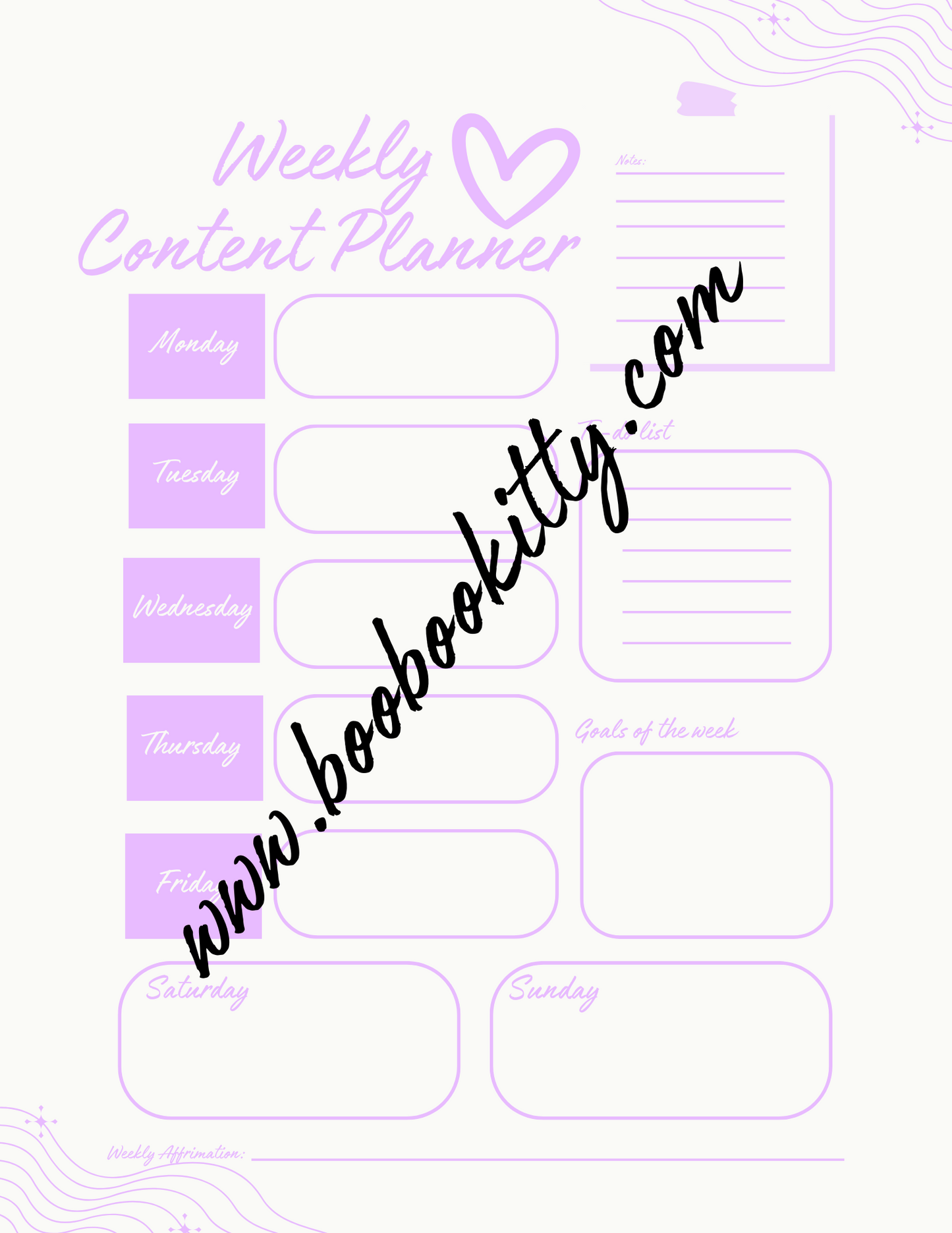 Purple Weekly Content Planner