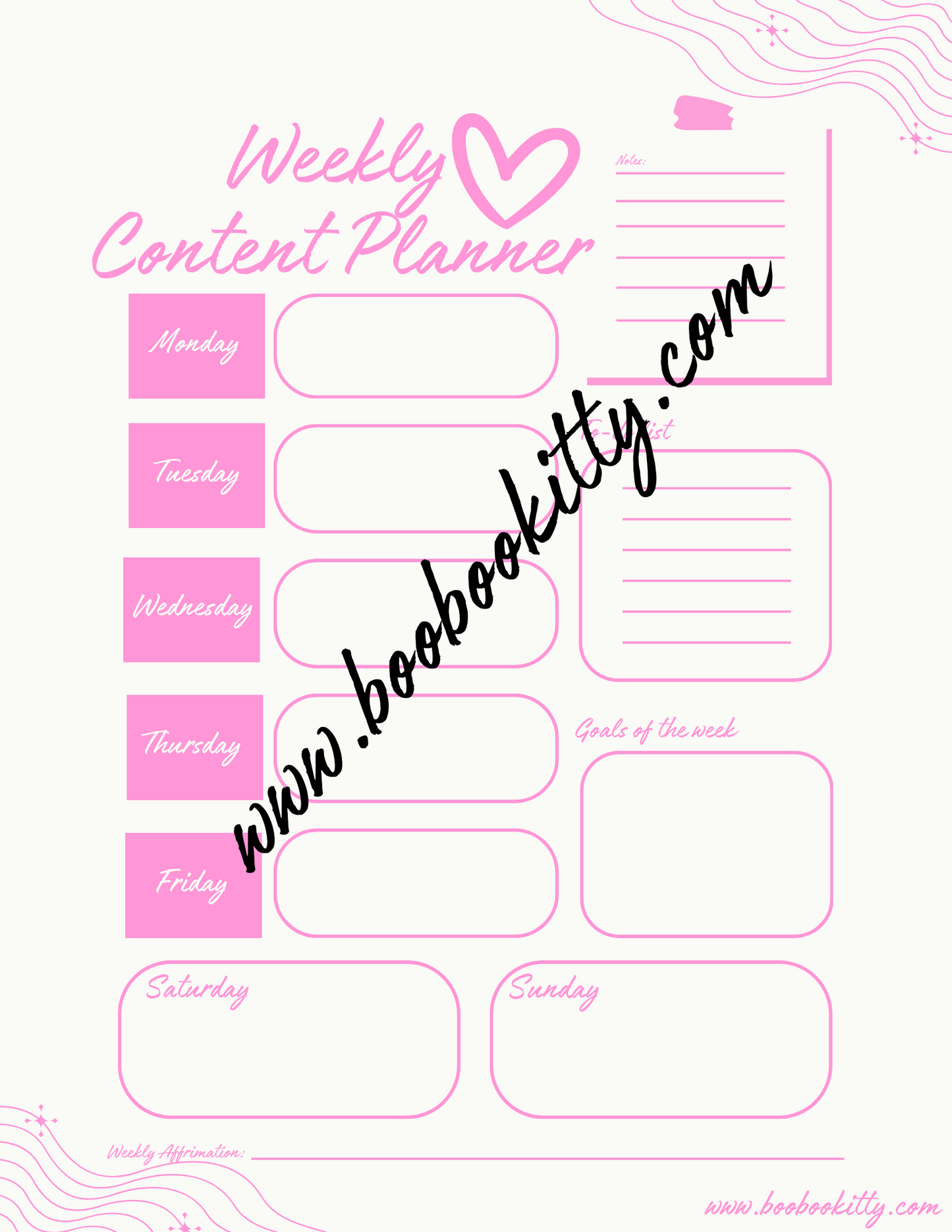 Pink Weekly Content Planner